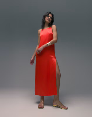 Topshop premium high neck maxi dress in red | ASOS (Global)