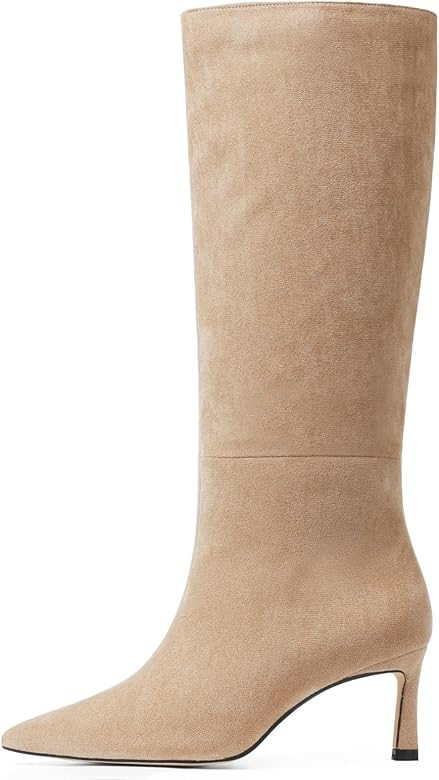 Uacllcau Knee High Boots for Women Pointed Toe Kitten Heel Tall Boots Womens Fashion Slip On Wide... | Amazon (US)