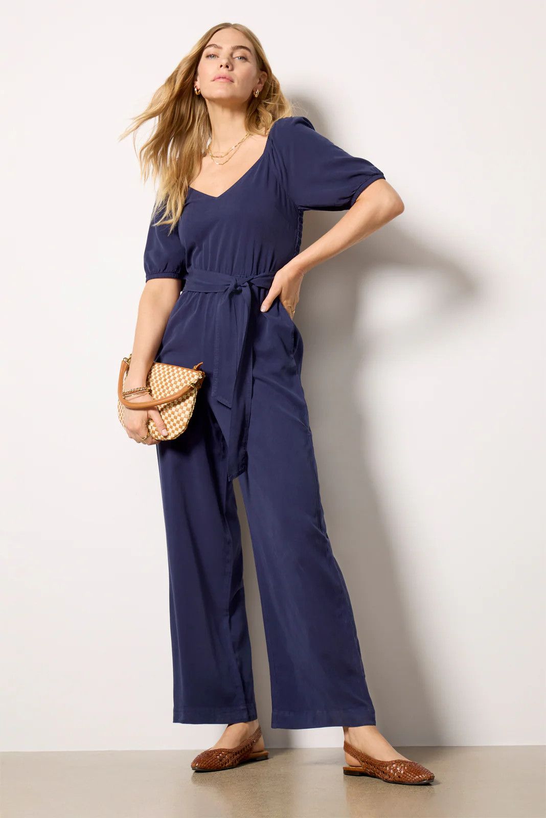 Puff Sleeve Belt Tie Jumpsuit | Evereve