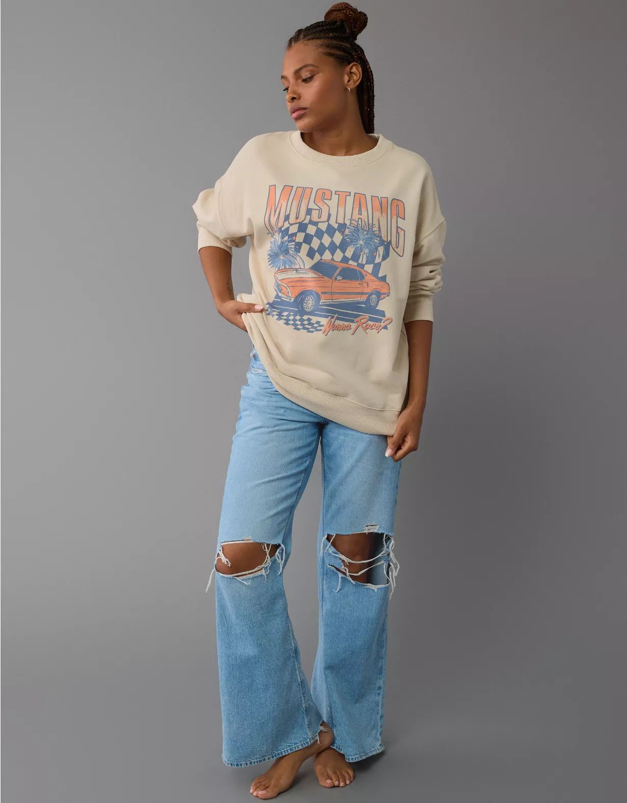 AE Oversized Mustang Graphic Sweatshirt | American Eagle Outfitters (US & CA)