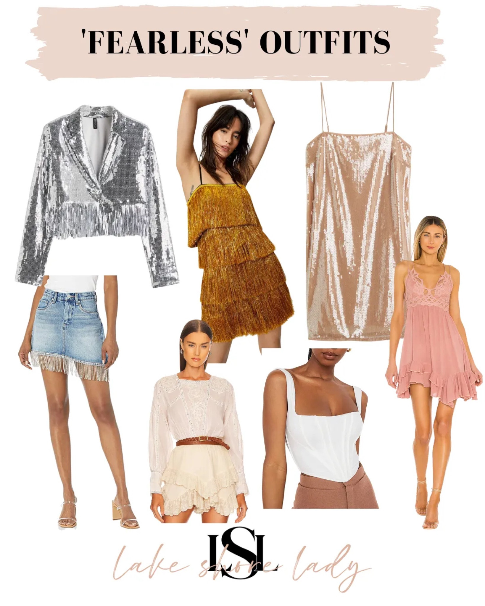 Eras Tour outfits inspired by Fearless album! 
Taylor Swift concert outfit inspo, eras tour outfit ideas