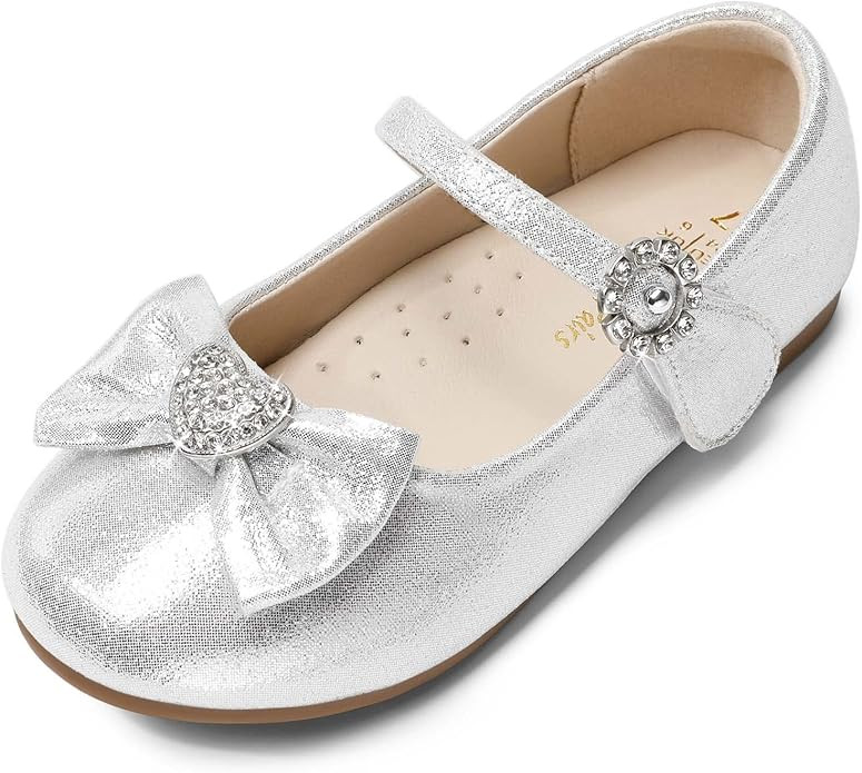 Dream Pairs ANGEL-22 Mary Jane Front Bow Heart Rhinestone Buckle Ballerina Flat (Toddler/Little G... | Amazon (US)