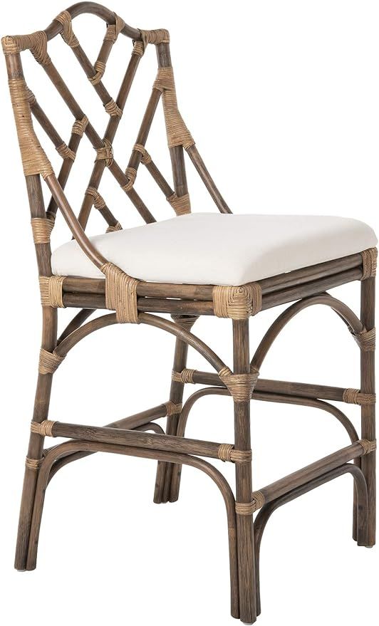 Kouboo Chippendale Rattan, Antique Brown and Off-White Upholstery Kitchen Counter Stool, Height | Amazon (US)