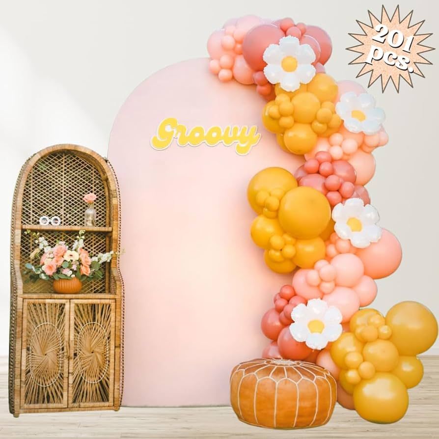 House of Balloons Flower Power Balloon Garland Kit, 10 FT, 201 pcs, Daisy balloons, Baby in Bloom... | Amazon (US)