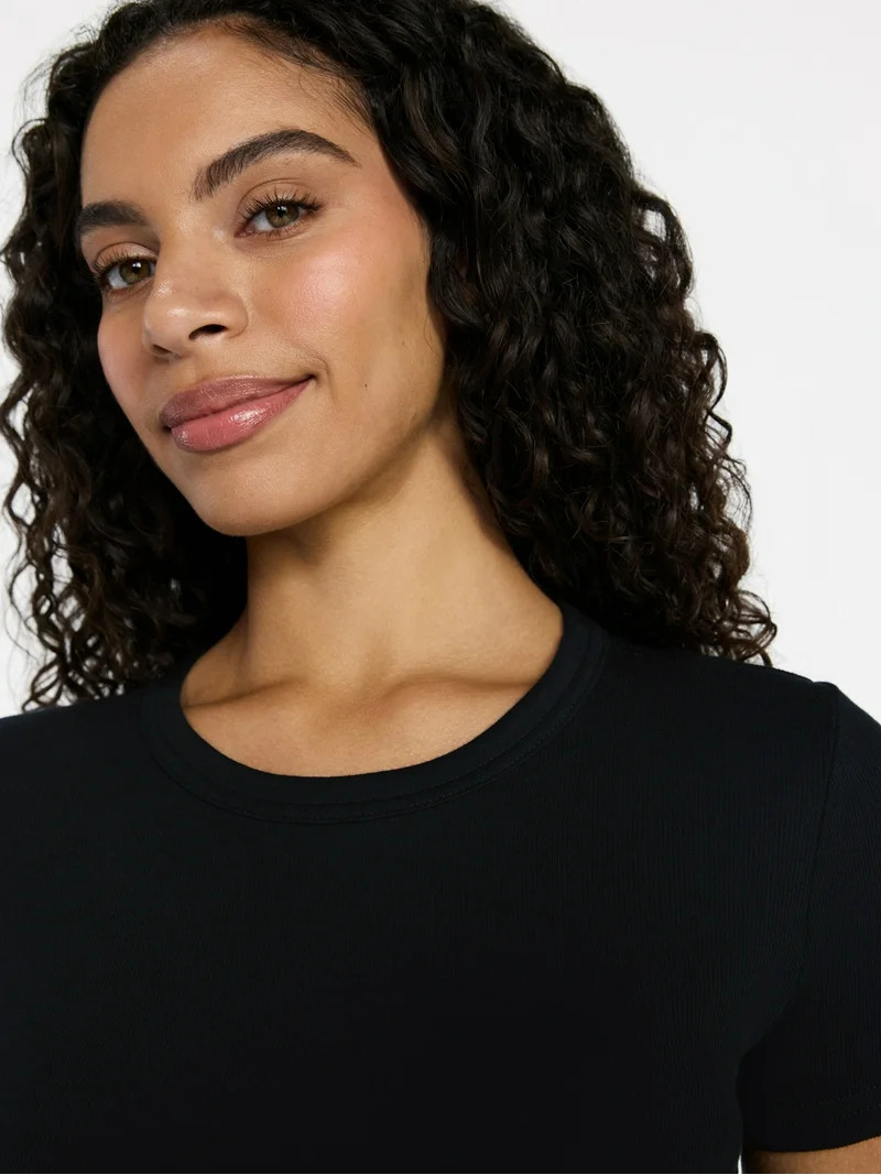 Time and Tru Women's Ribbed Tee with Short Sleeves, Sizes XS-XXXL | Walmart (US)