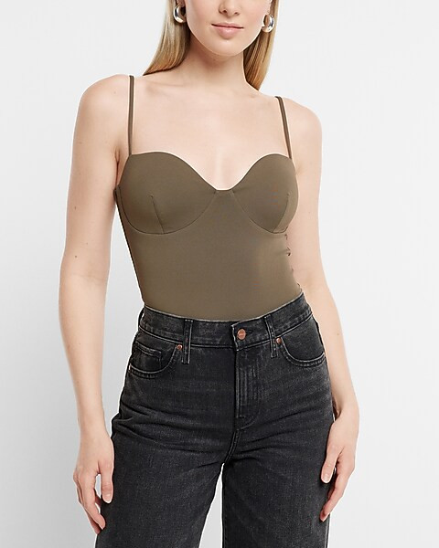 Body Contour High Compression Matte Bustier Thong Bodysuit | Express