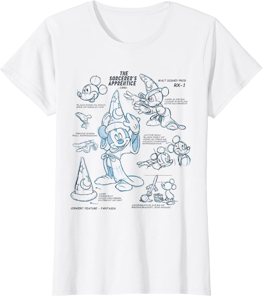 Disney Ink and Paint Sorcerer Mickey Mouse Model Sheet 1940 T-Shirt | Amazon (US)