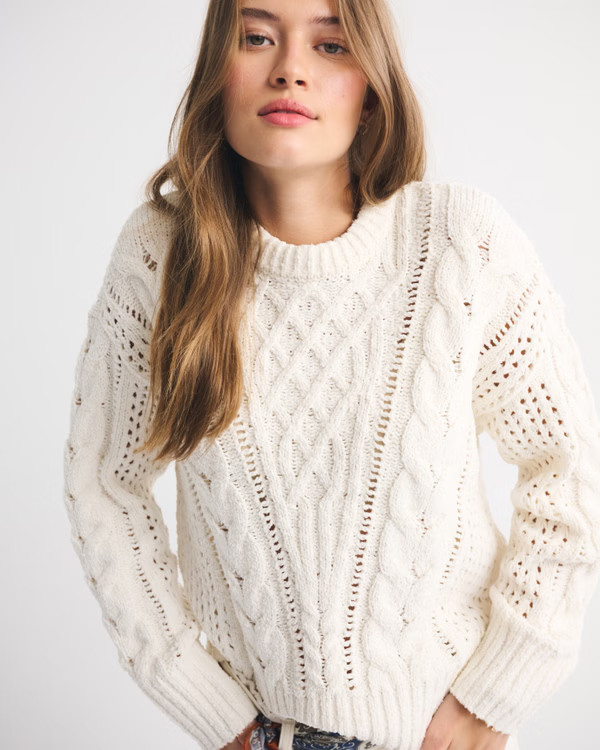 Textural Stitch Cable Crew Sweater | Abercrombie & Fitch (US)
