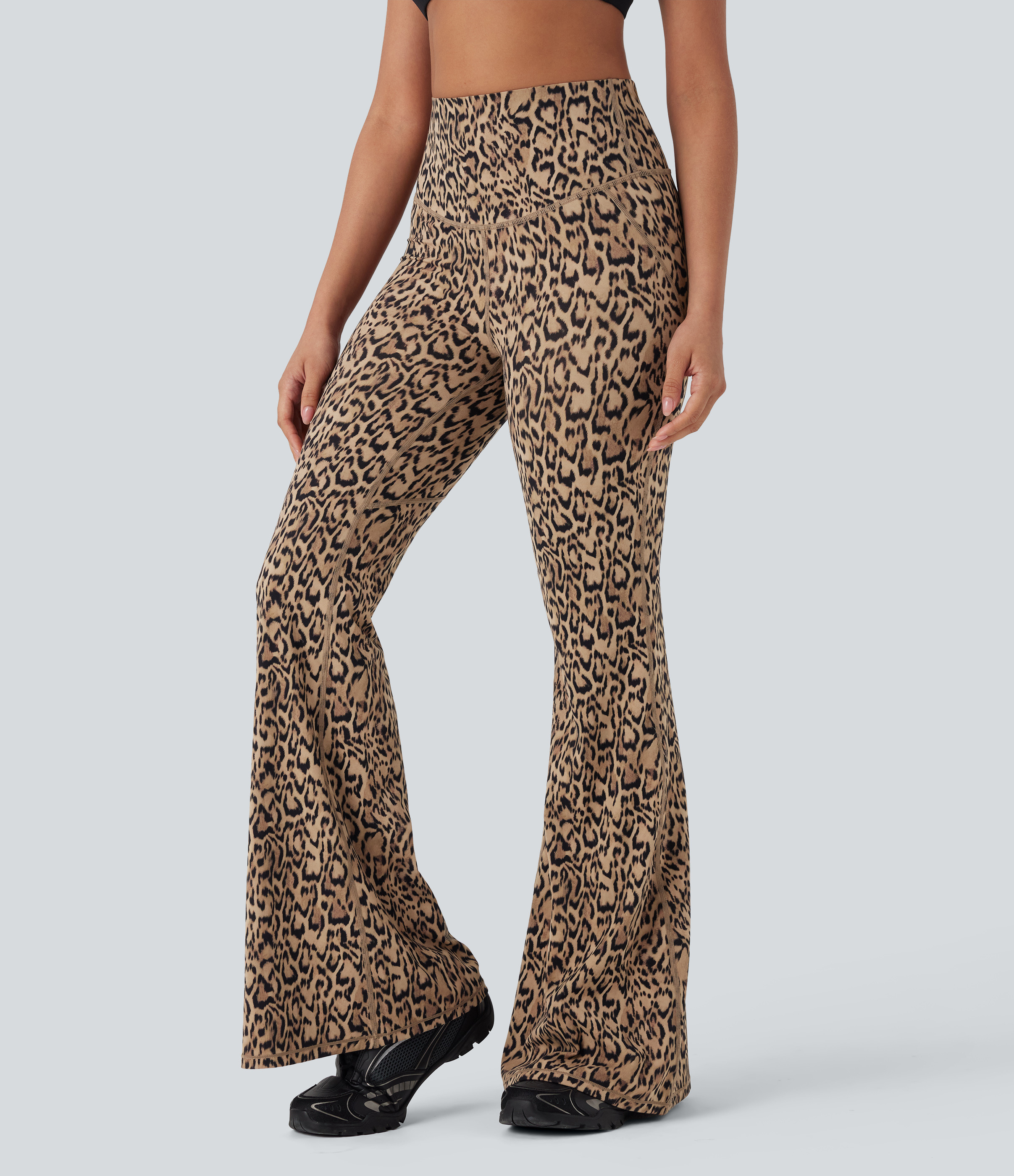 Halara Halara UltraSculpt™ Leopard Print SoCinched High Waisted Tummy Control Butt Lifting Yoga Flare Leggings - Tan Leopard - M(regular) | HALARA