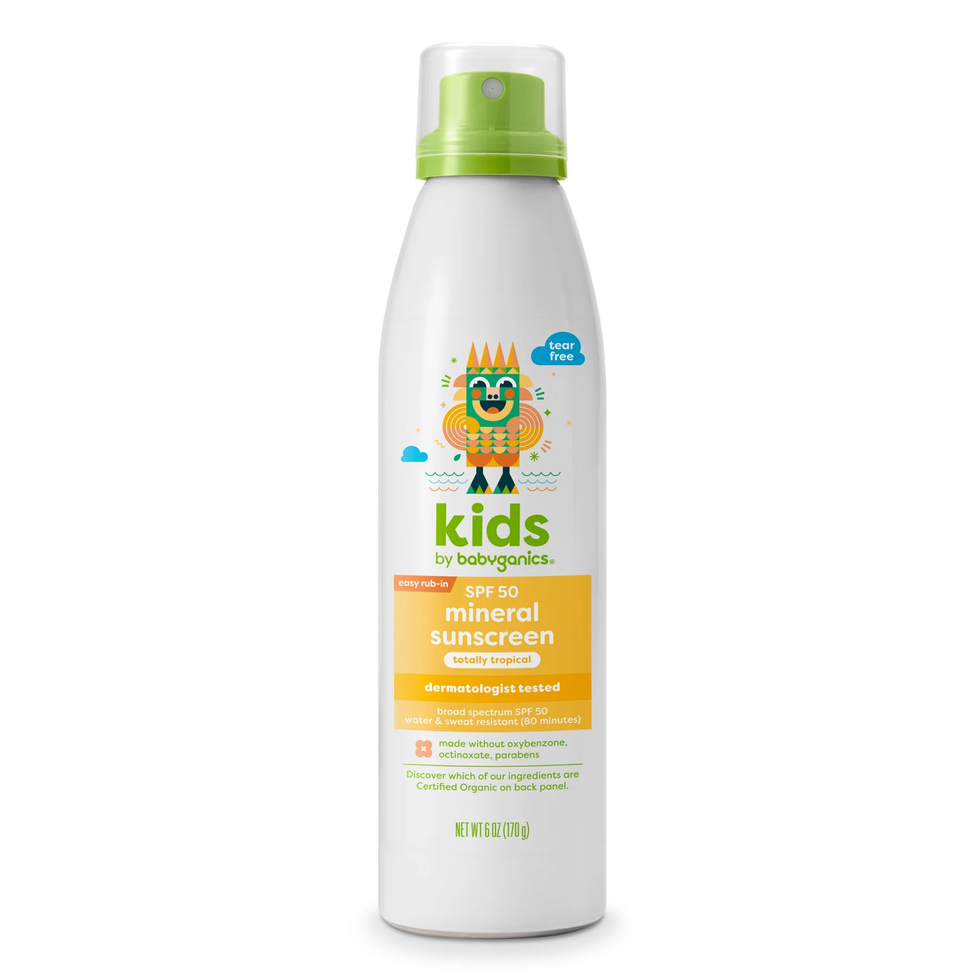 Babyganics Kids All-Mineral Continuous Sunscreen Spray 50 SPF, Totally Tropical, 6oz | Walmart (US)