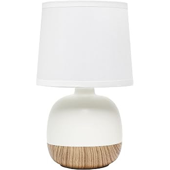 Simple Designs LT2078-LWW Petite Mid Century Table Lamp, Light Wood and White | Amazon (US)