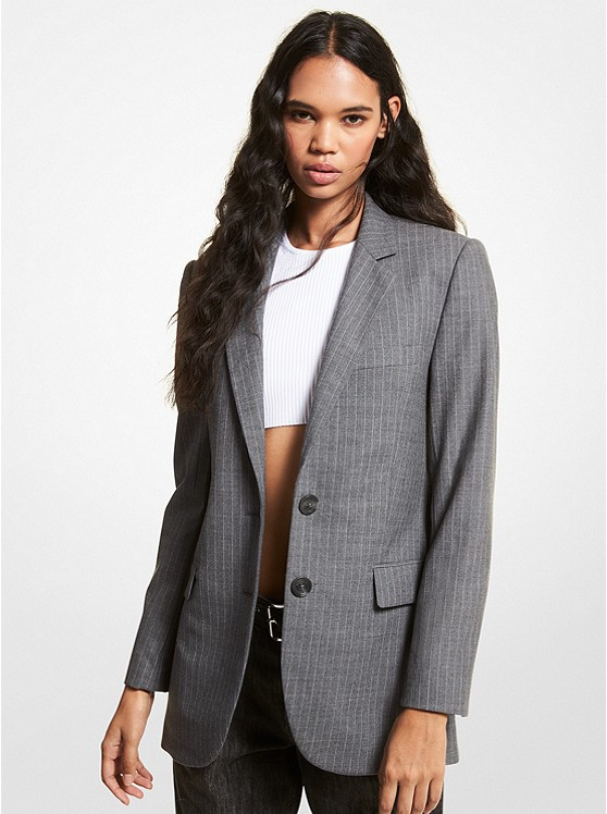 Striped Stretch Wool Boyfriend Blazer | Michael Kors US