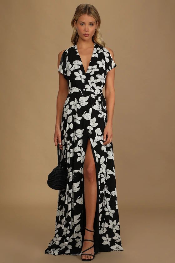 Azalea Regalia Black Floral Print Wrap Maxi Dress | Lulus (US)