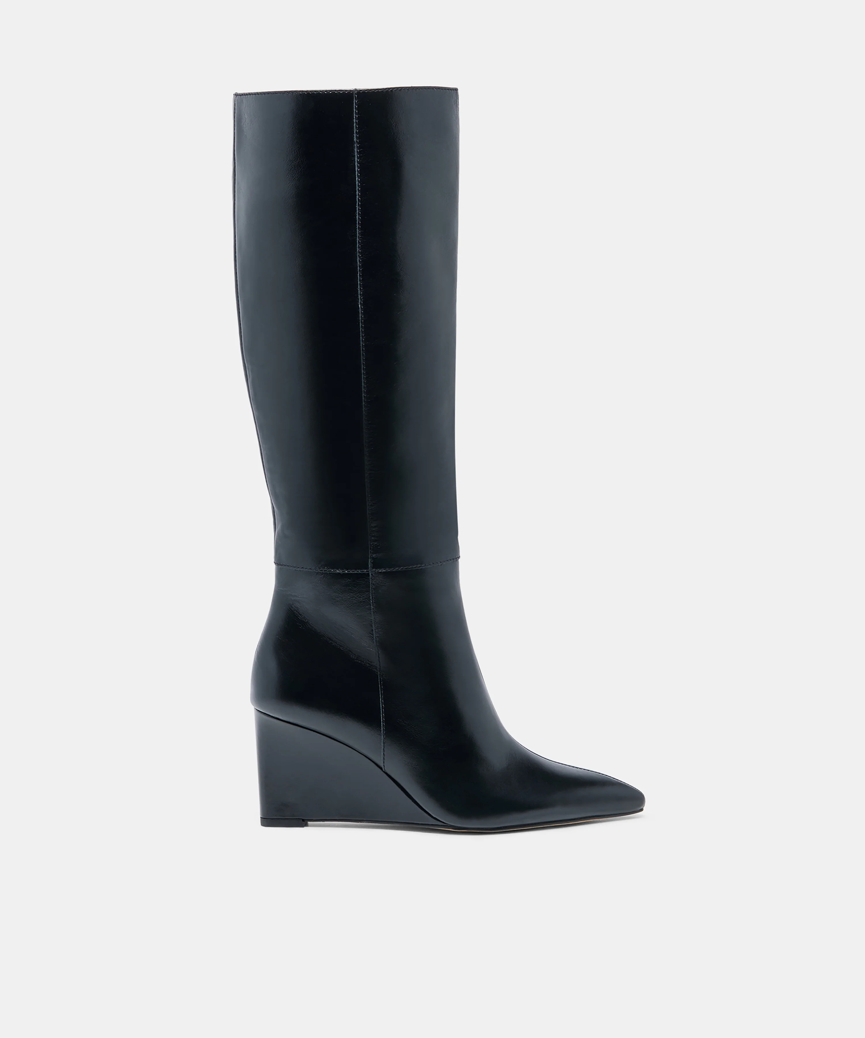 EMILA Black Leather Knee-High Wedged Boots | Dolce Vita | DolceVita.com