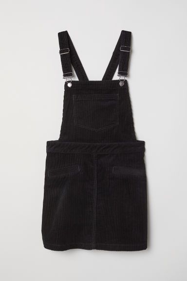 H & M - Corduroy Bib Overall Dress - Black | H&M (US + CA)
