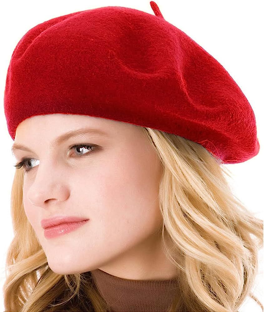 HengwoYS Womens Solid Color Beret Wool French Beanie Cap Hat… | Amazon (US)