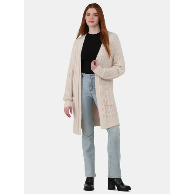 No Boundaries Fuzzy Open-Front Cardigan, Women's and Women's Plus | Walmart (US)