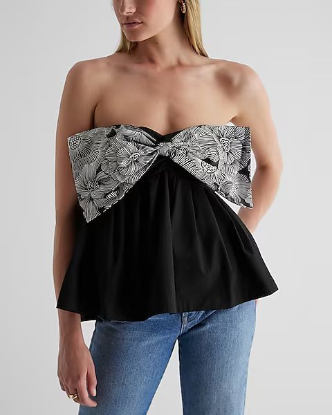 Floral Strapless Bow Peplum Tube Top | Express (Pmt Risk)