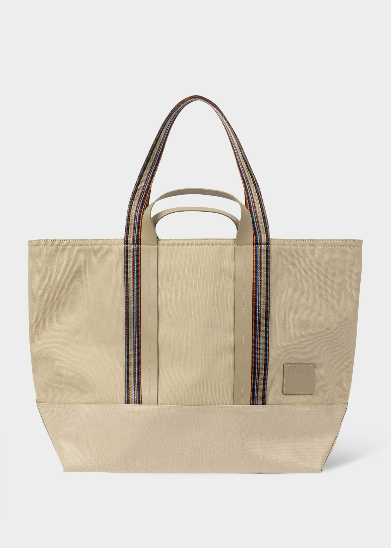 Beige Cotton-Blend Canvas Tote Bag with 'Signature Stripe' Straps | Paul Smith (Global)