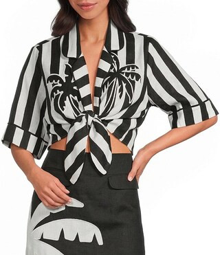 Farm Rio Spring Stripe Short Sleeve Crop Top | Dillard's | Dillard's