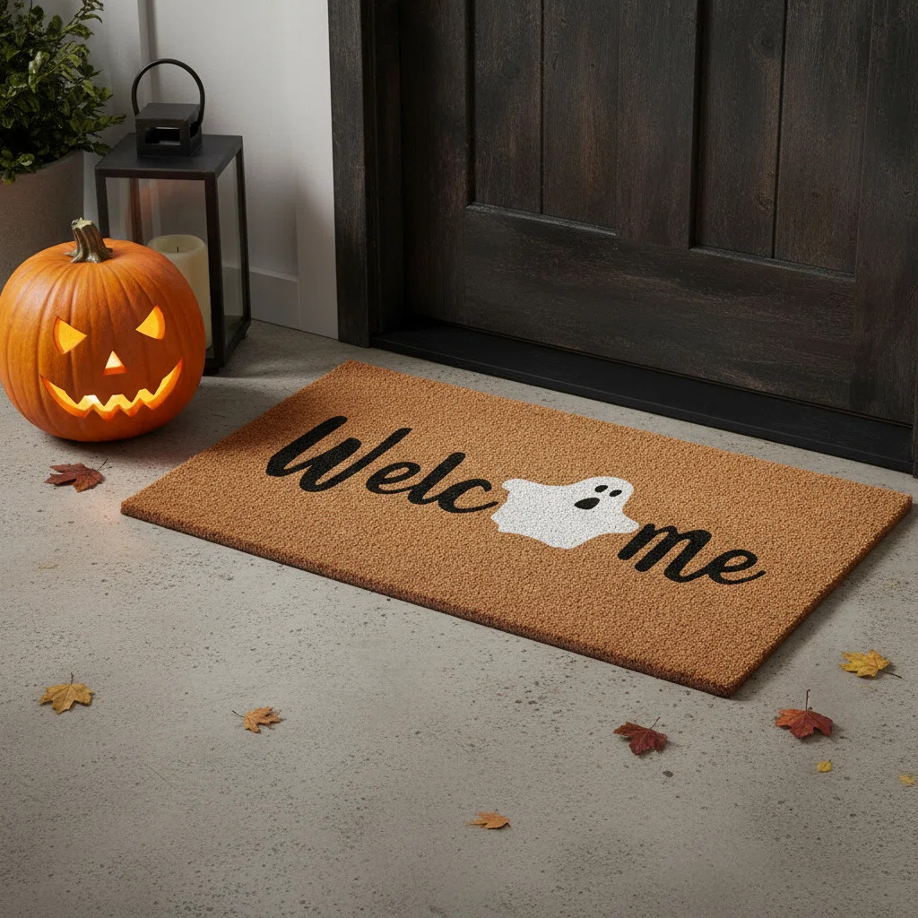 24" X 36" Black Natural And White Halloween Halloween Welcome Outdoor Coir Door Mat | Wayfair North America