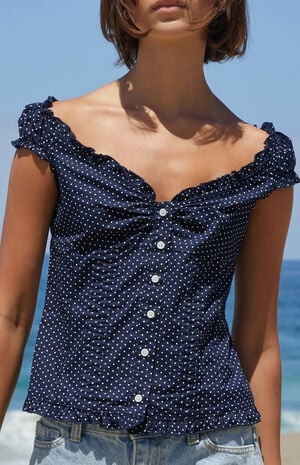 John Galt Blue Polka Dot Elena Top | PacSun