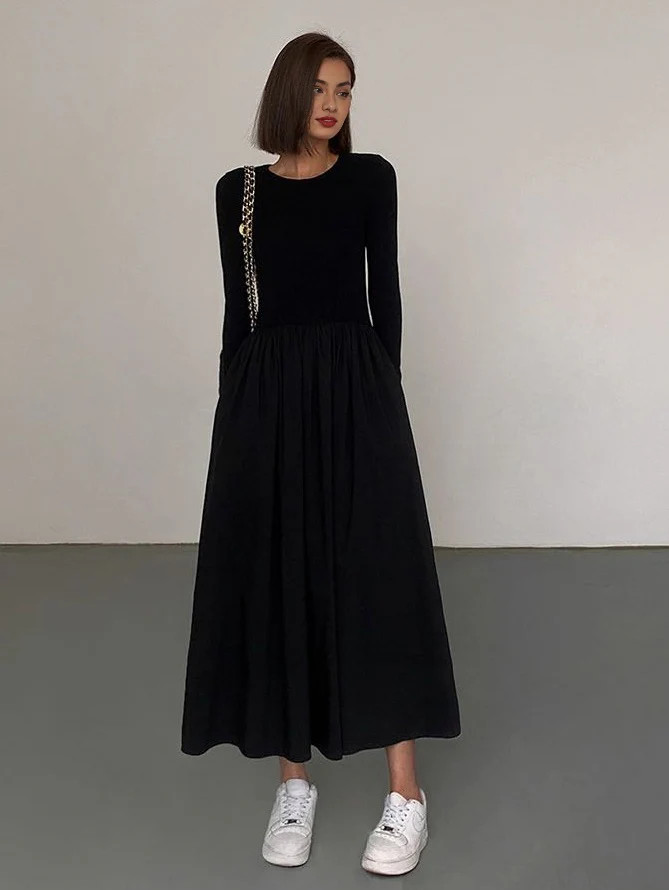 Leisure Pockets Long Sleeve Long Dress | Commense