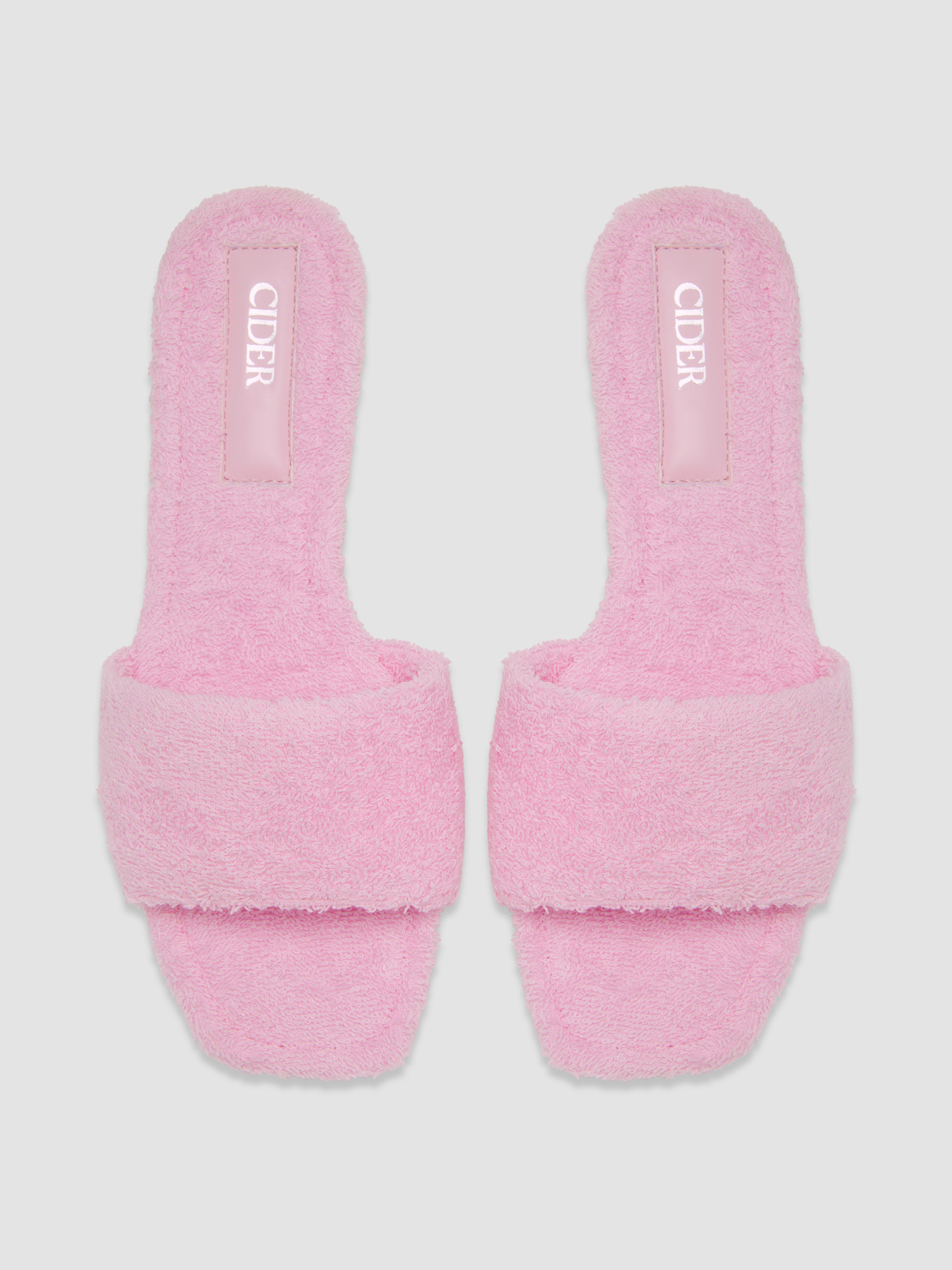 TERRY CLOTH & FAUX LEATHER SQUARE TOE SLIPPERS For Daily Casual Vacation Home | Cider