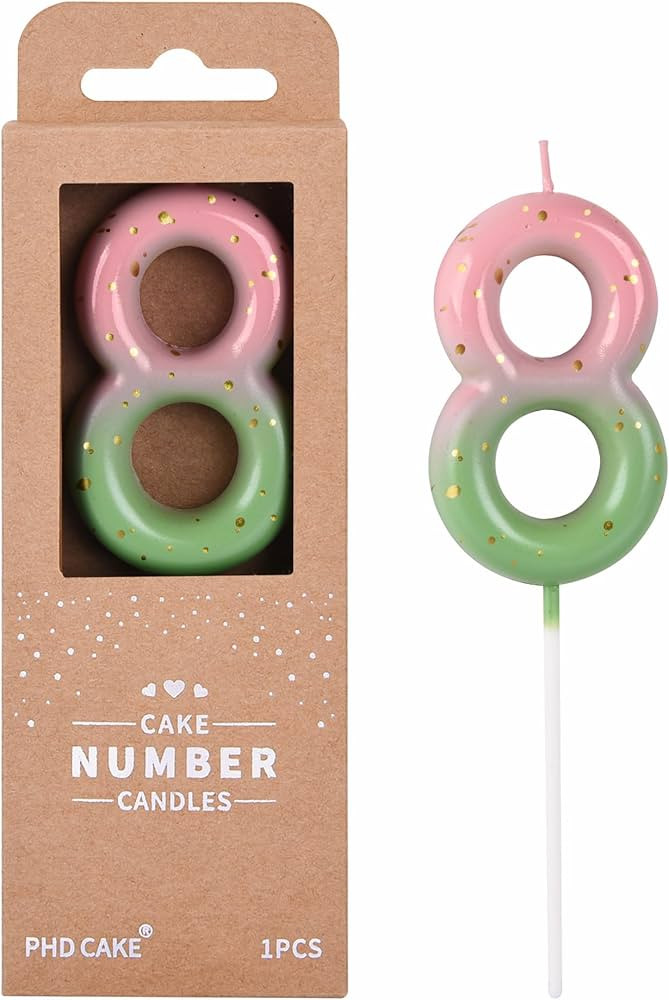 PHD Cake 2.76 Inch Classical Pink Green Gold 8 Number Birthday Candles, Party Celebration | Amazon (US)
