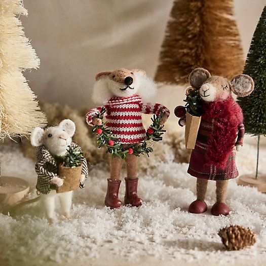 Festive Mouse Family Felt Critters, Set of 3 | Terrain