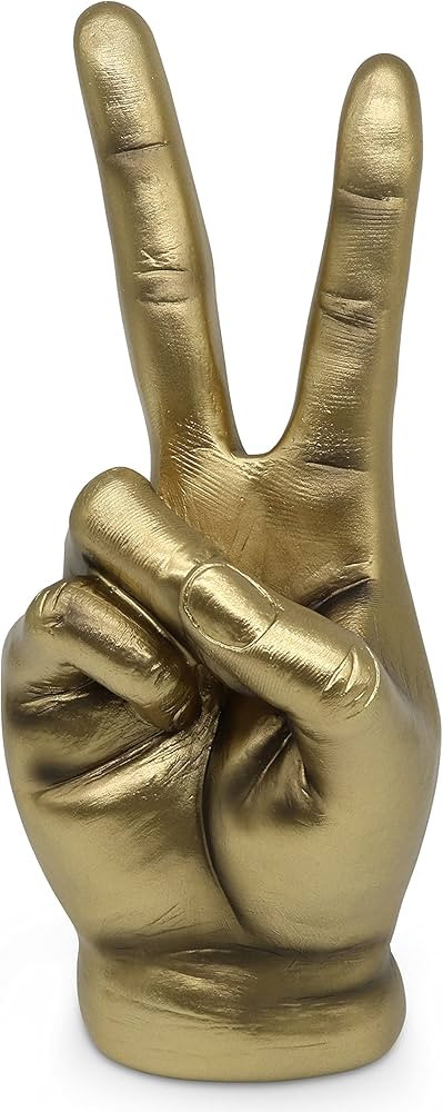 Golden Peace Sign Decor - Modern Victory Hand Sculpture in Gold Hand Statue Made of Resin for Off... | Amazon (US)