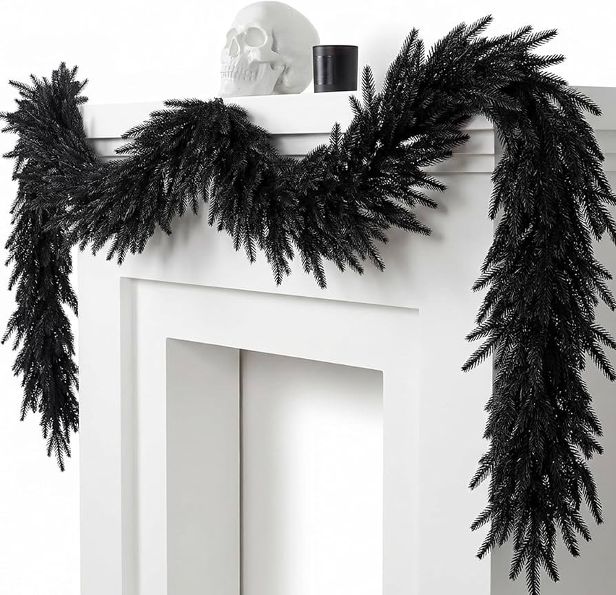 2 Pcs 6ft Black Halloween Norfolk Pine Garland,Vine Twig Mantle Decoration | Amazon (US)