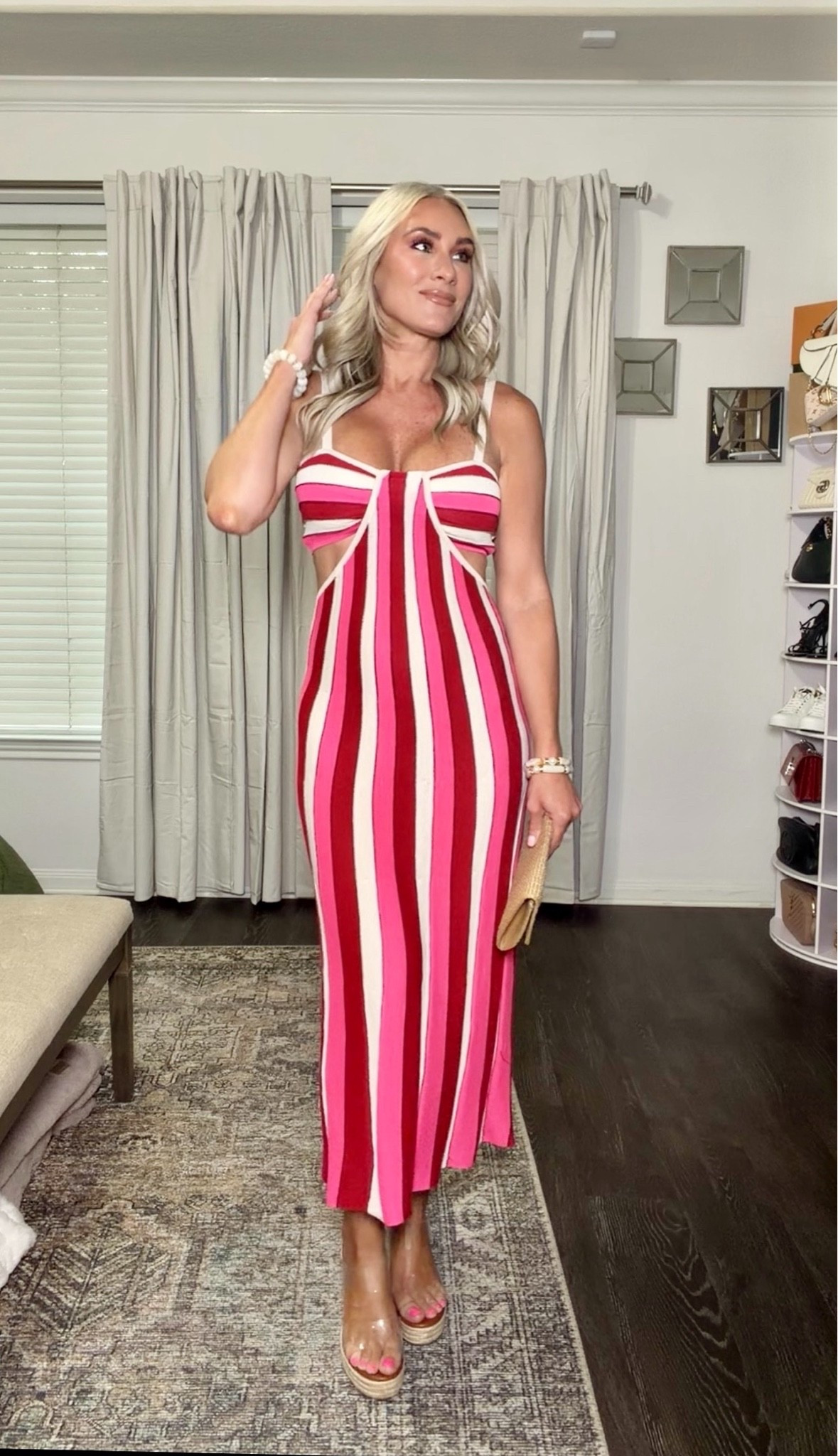 Pink, bold, and made for summer 💕🌴 This striped knit midi is giving vacation dinners, girls’ trips, and sunset cocktails. The flattering cutouts and vibrant pink hues make this one an instant favorite. Paired with neutral wedges and a woven clutch for the perfect warm-weather look. ✨ 

Use code: DANNA40

#LTKootd #LTKmomlife #LTKTravel