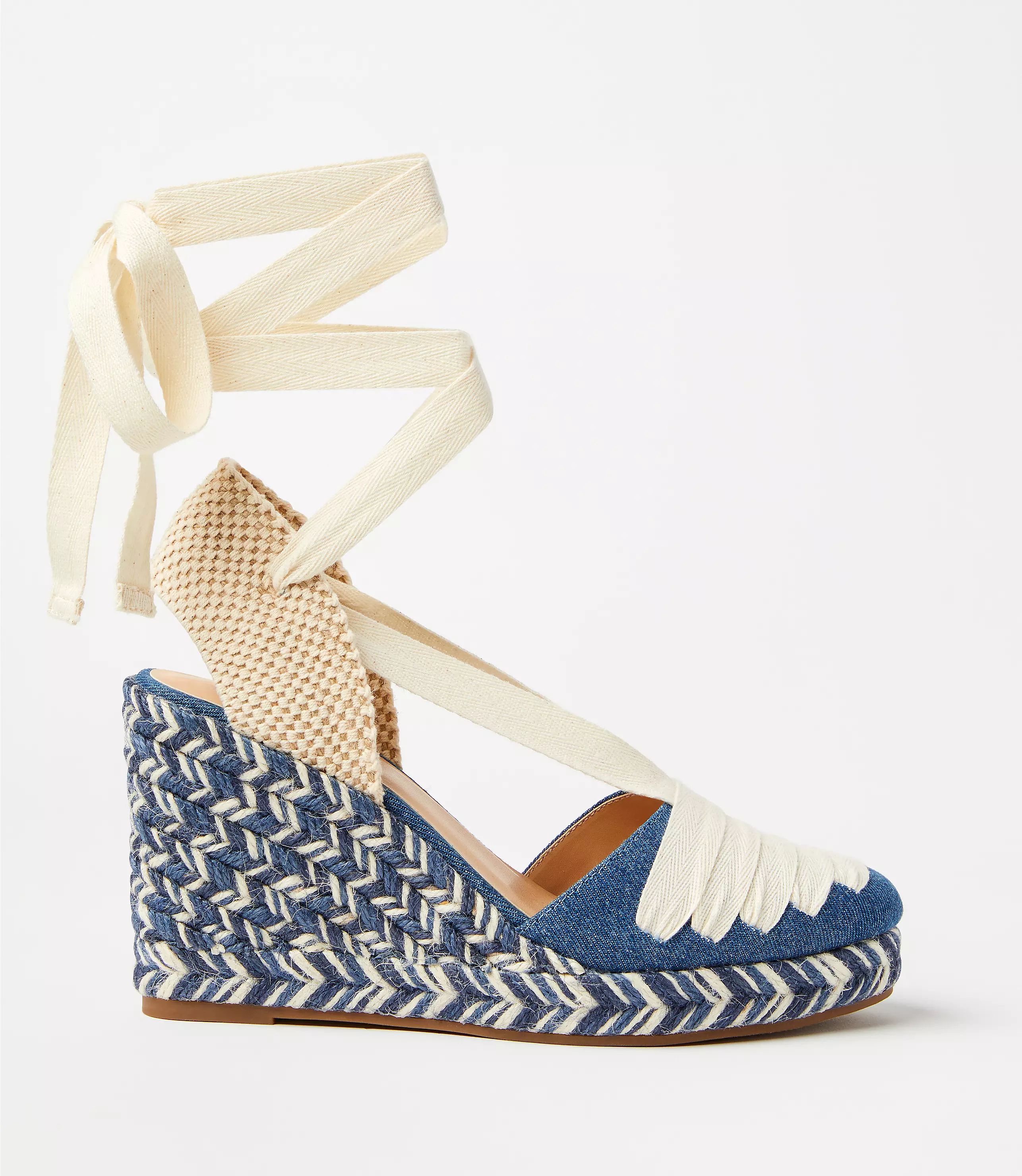 Denim Lace Up Espadrille Wedge Heels | LOFT