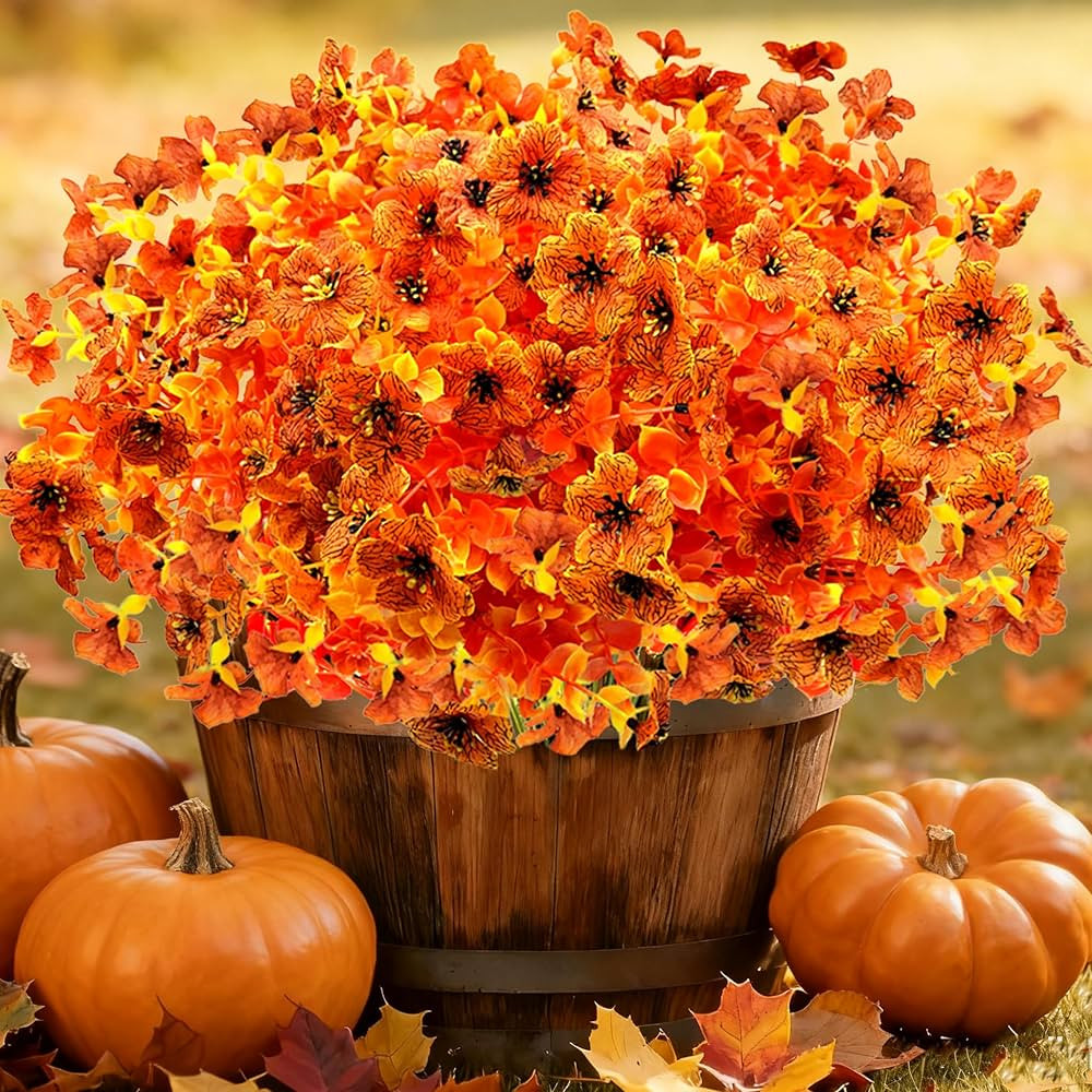 Artificial Fall Flowers for Outdoors, 10 Bundles Artificial Plants UV Resistant Fall Fake Plants ... | Amazon (US)