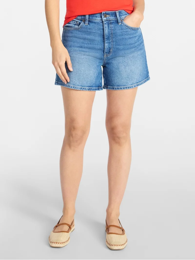 Time and Tru Women's High Rise Denim Shorts, 5" Inseam, Sizes 0-20 | Walmart (US)