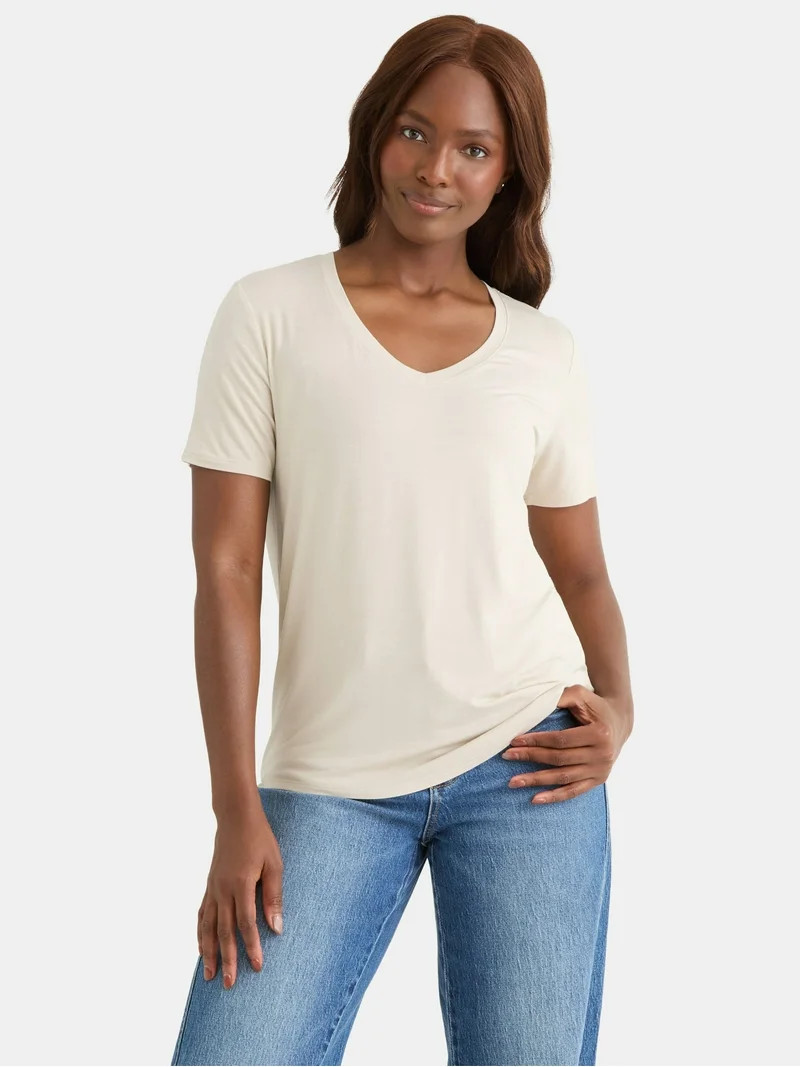 Time and Tru Women's V-Neck Tunic Tee with Short Sleeves, Sizes XS-XXXL - Walmart.com | Walmart (US)