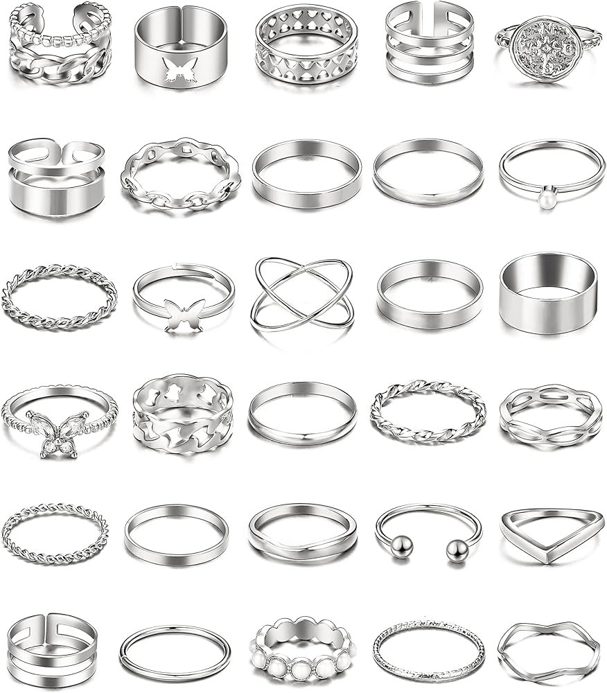 iF YOU 30 Pcs Gold Rings Set for Women, Boho Stackable Midi Rings, Silver Knuckle Rings Pack | Amazon (US)