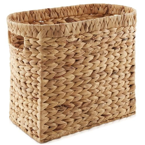 Casafield Woven Magazine Holder with Handles, Natural - Water Hyacinth Storage Basket for Bathroom, Living Room, Home Office | Amazon (US)