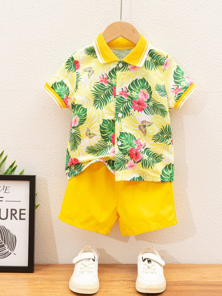 SHEIN Young Boy Tropical Print Shirt & Shorts | SHEIN