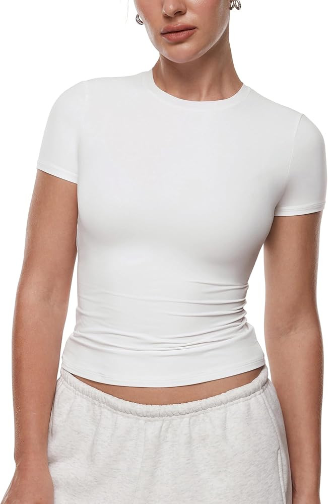 INLYRIC Women's Inbarely Ultra Short Sleeve Tops Crew Neck Double Lined Going Out Slim Fit T Shir... | Amazon (US)