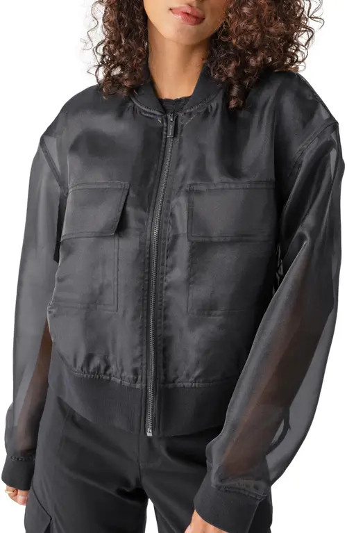 Sanctuary Skyline Organza Bomber Jacket in Black at Nordstrom, Size Medium | Nordstrom