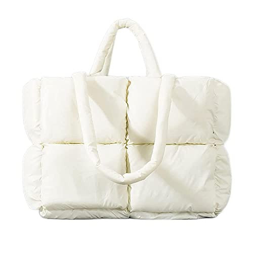 HDWKBOY Large puffer tote bag for women, nylon checkerboard puffy tote bag puffer purse tote, down cotton padded shoulder bag(Cream-WH) | Amazon (US)