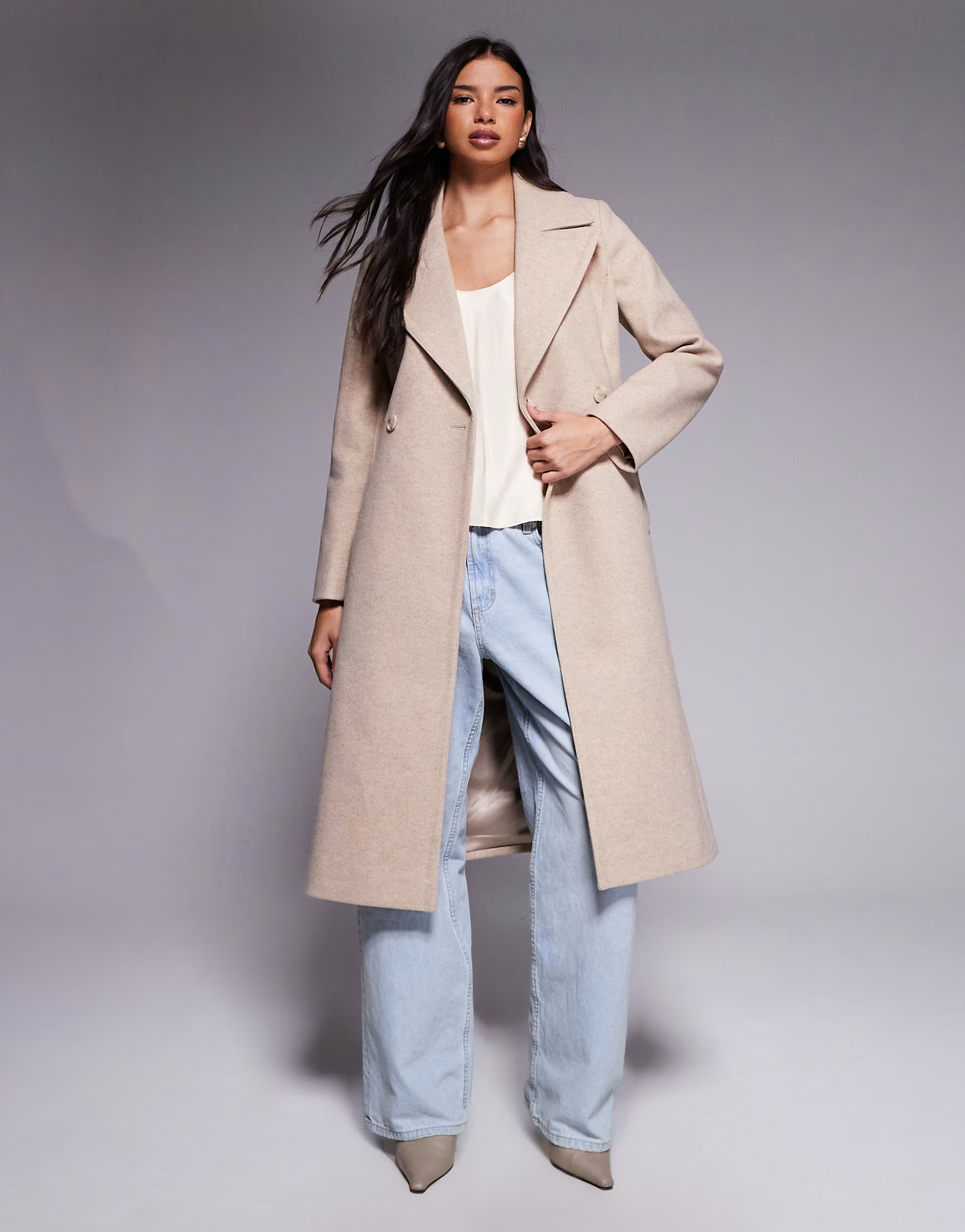 Forever New formal wrap coat in warm oatmeal | ASOS (Global)