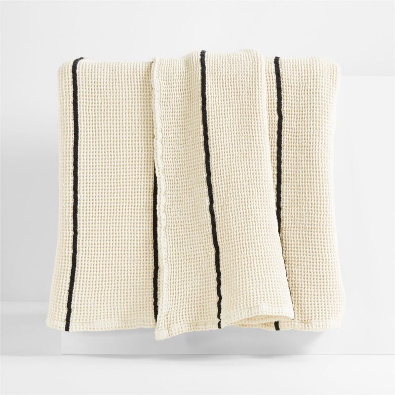 Organic Cotton 80"x80" Pampas Ivory Striped Waffle Oversized Throw Blanket + Reviews | Crate & Ba... | Crate & Barrel