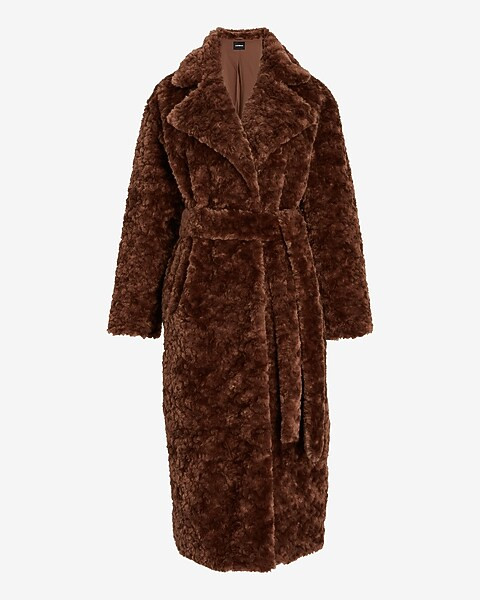 Belted Faux Fur Trench Coat | Express