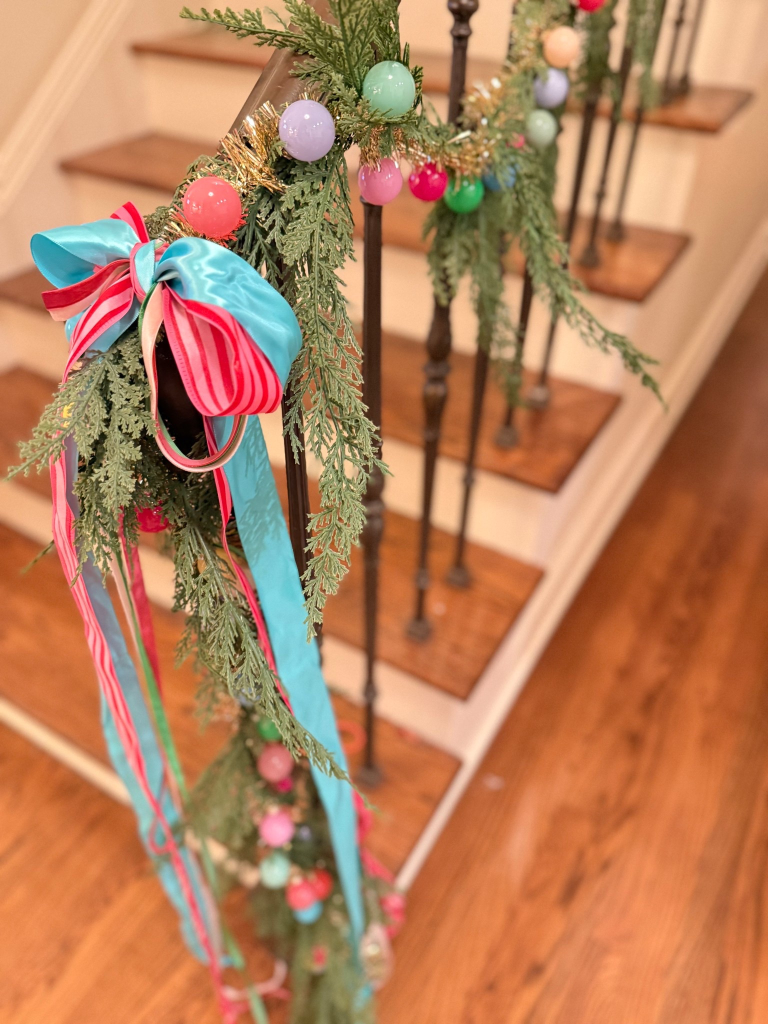 stair tinsel ornament garland obsession • colorful christmas !!! 

#LTKHome #LTKHoliday #LTKGiftGuide