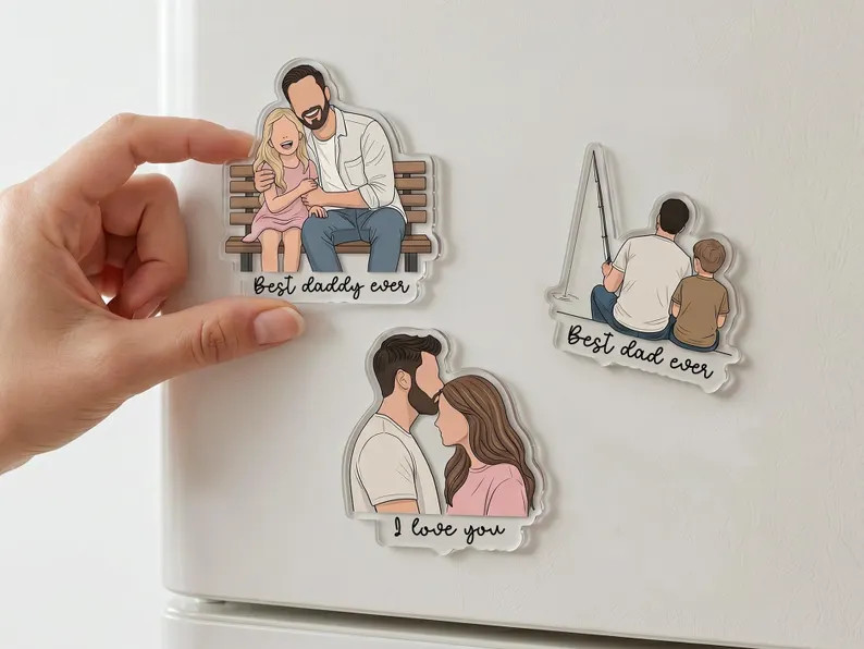 Custom Photo Magnet for Dad, Personalized Dad and Son Faceless Portrait, First Father's Day Gift ... | Etsy (Global)