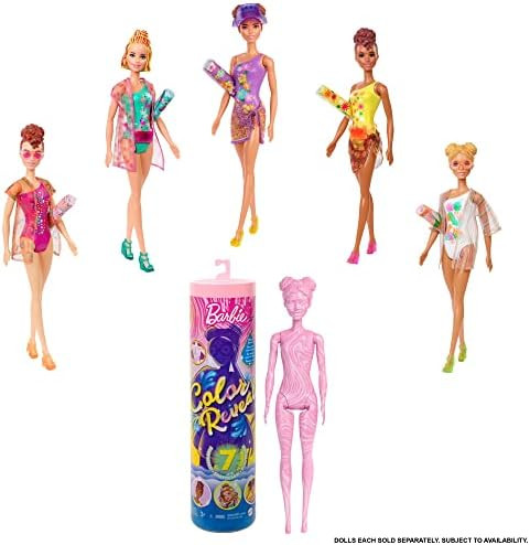 ​Barbie Color Reveal Doll with 7 Surprises: 4 Mystery Bags, Shoes, Towel & Accs.; Water Reveals... | Amazon (US)