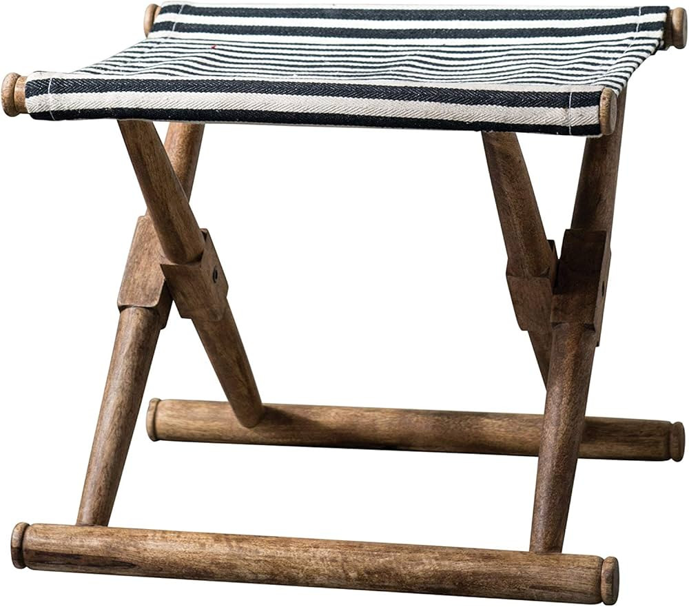 Creative Co-Op Mango Wood Folding Stool with Black & White Cotton Fabric | Amazon (US)
